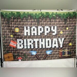 Minecraft Happy Birthday Backdrop Banner (Polyester) 6x4Ft.